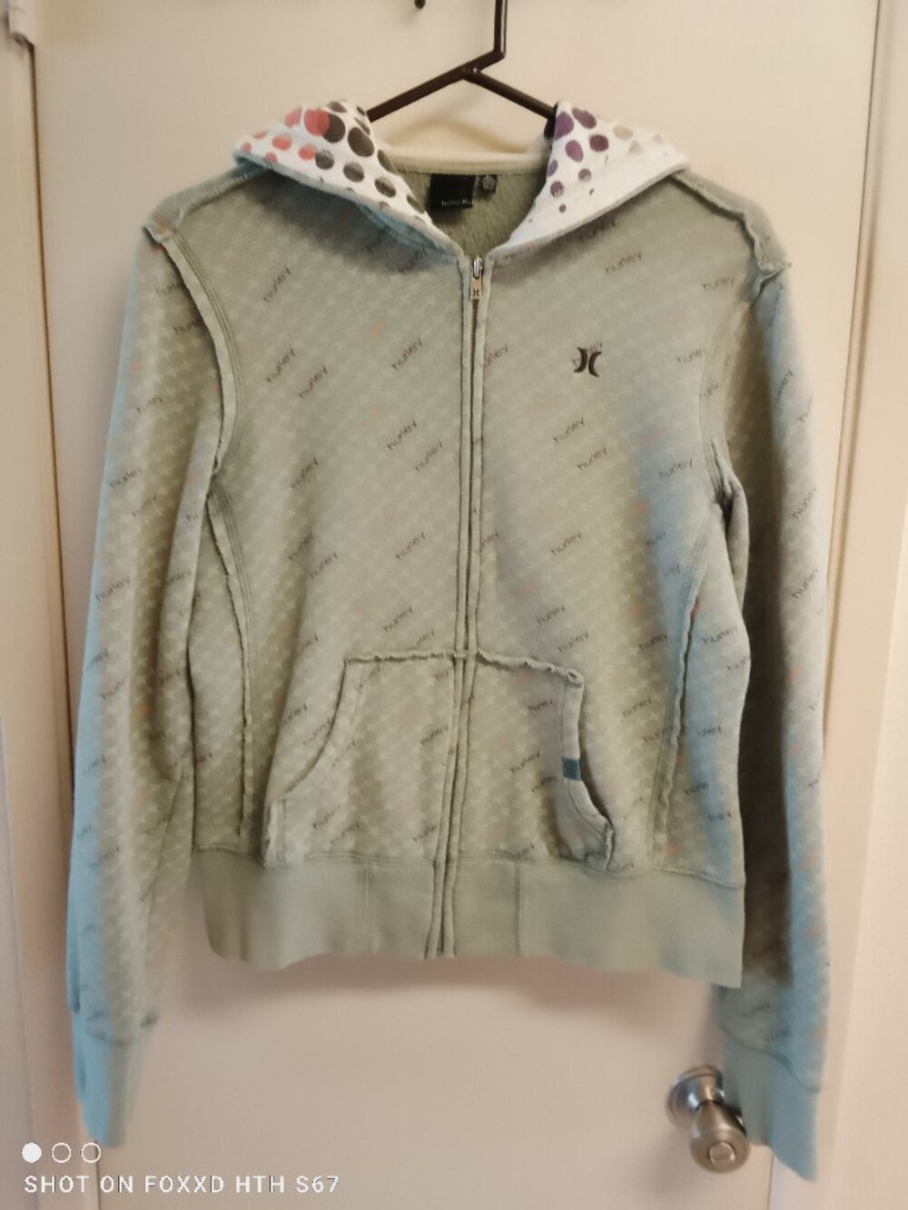 Women's Jrs Vintage Hurley Sage Green Signature Full Zip Hoodie Large